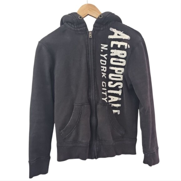 Aeropostale Distressed Brown Y2K Vintage 2010 Full Zip Hooded Sweatshirt Sz XS - Picture 1 of 16